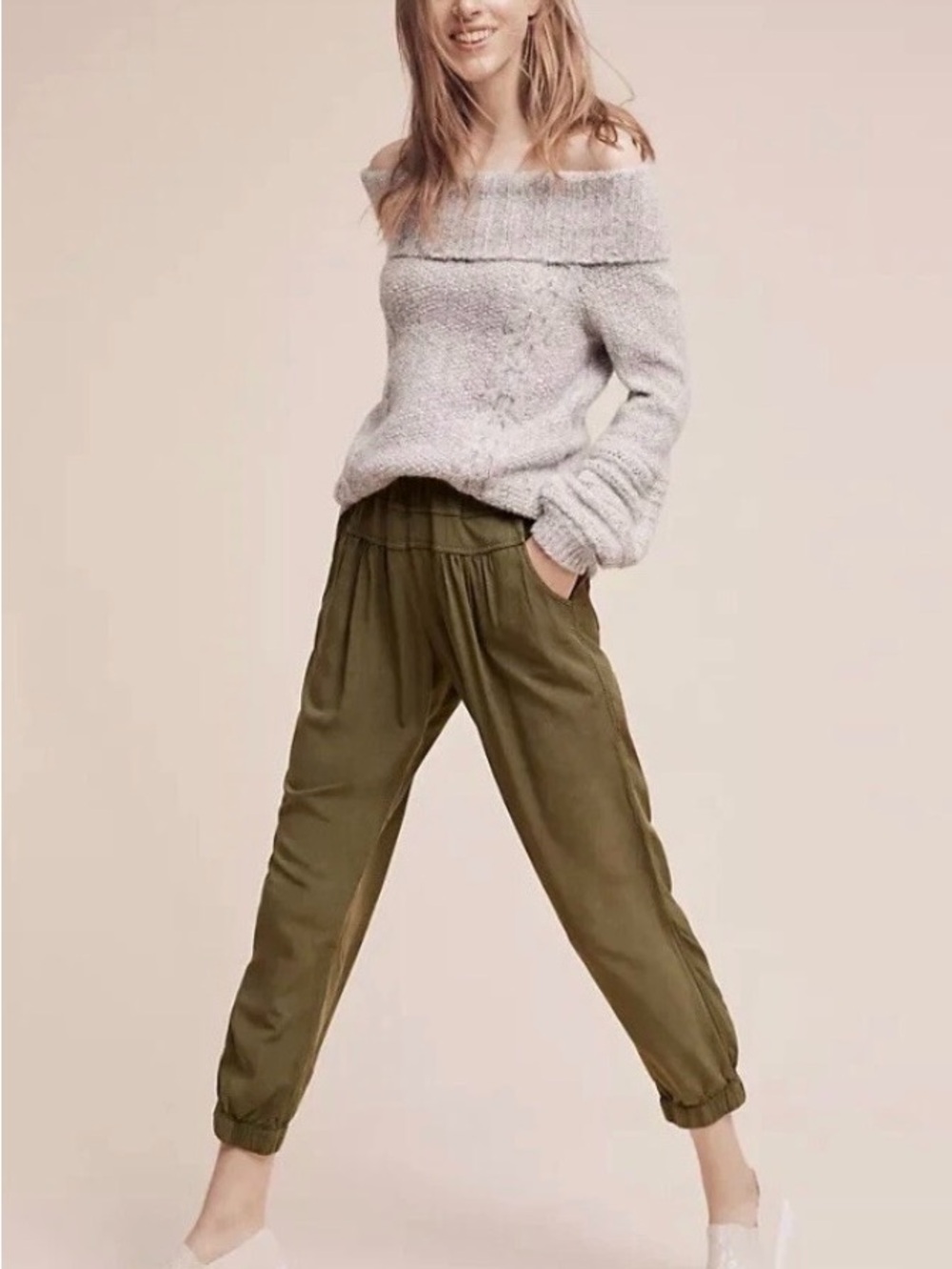 Anthropologie Saturday Sunday Smocked Harem Olive Green Jogger Size M
